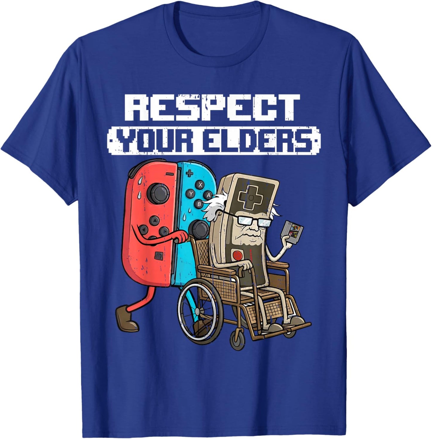 Retro Gaming Funny Gamer Controller 80s Respect Your Elders T-Shirt - T-Shirt | Royal