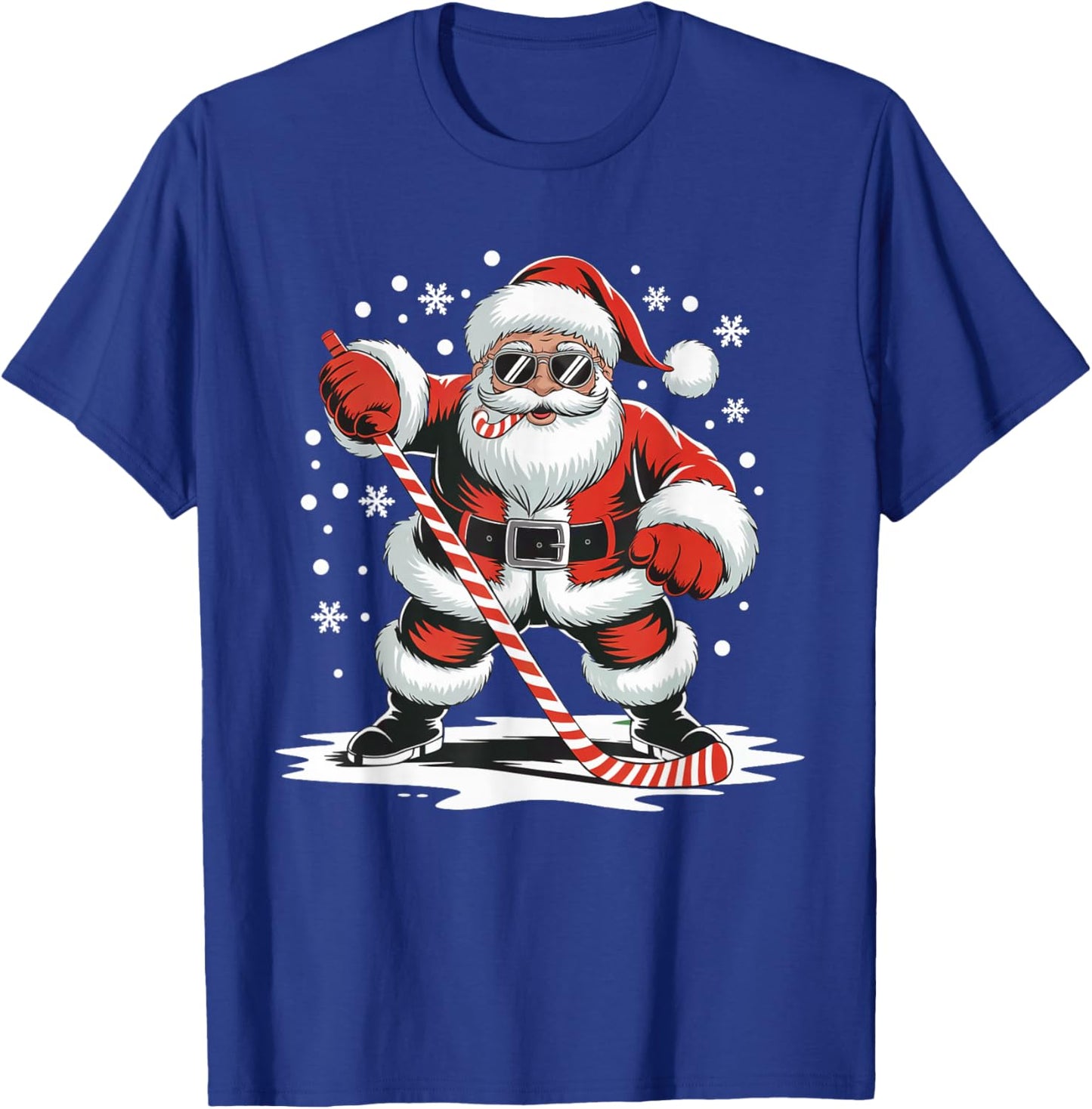 Hockey Christmas Santa Playing Sport Skating Candy Cane Fun T-Shirt - T-Shirt | Royal