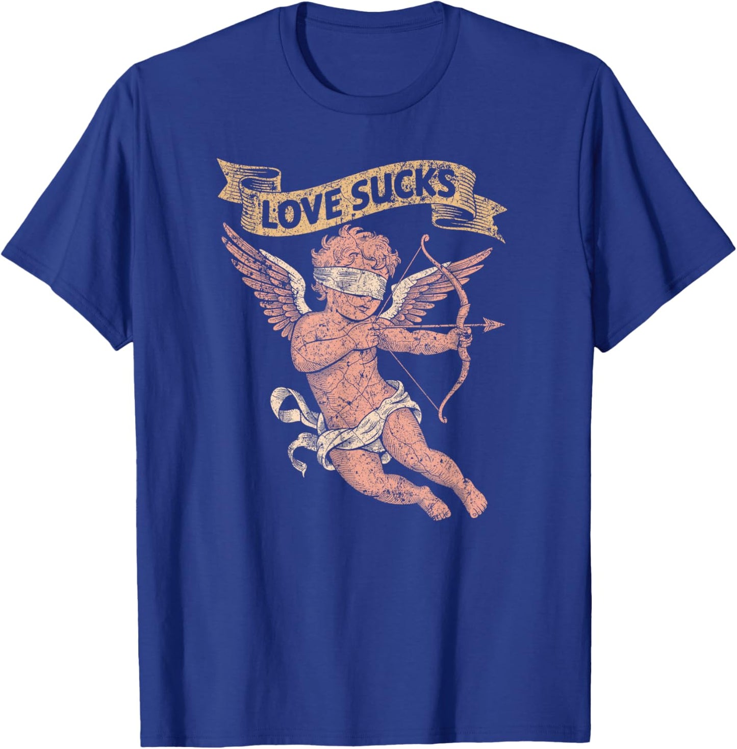 Love Sucks Blind Faded Cupid Singles Design T-Shirt - T-Shirt | Royal