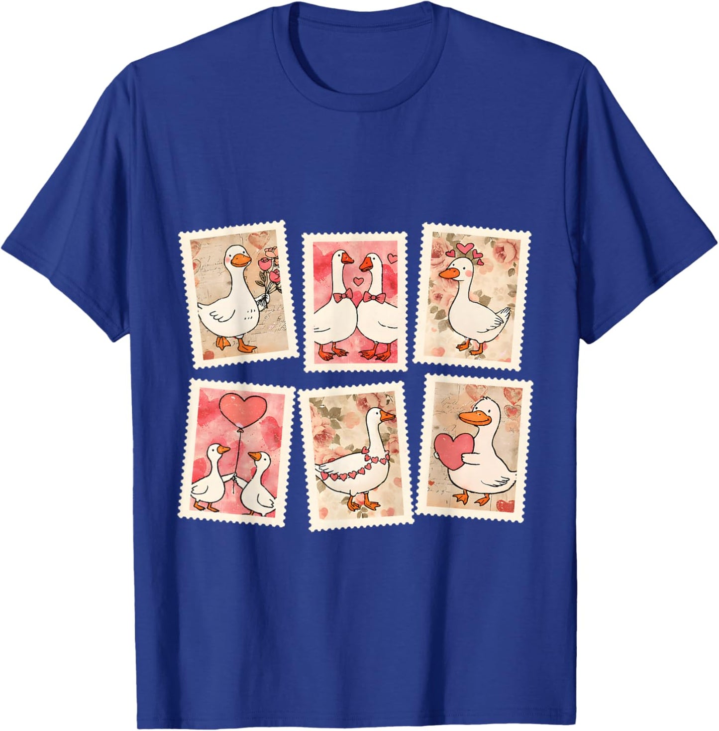 Vintage Valentine Goose XOXO Be Mine Love Stamps Silly Goose T-Shirt - T-Shirt | Royal