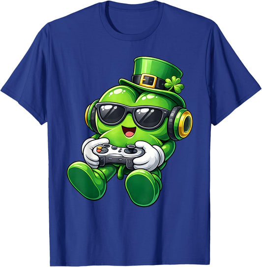 Video Game Shamrock St Patricks Day Gamer Boys Kids Gaming T-Shirt - T-Shirt | Royal