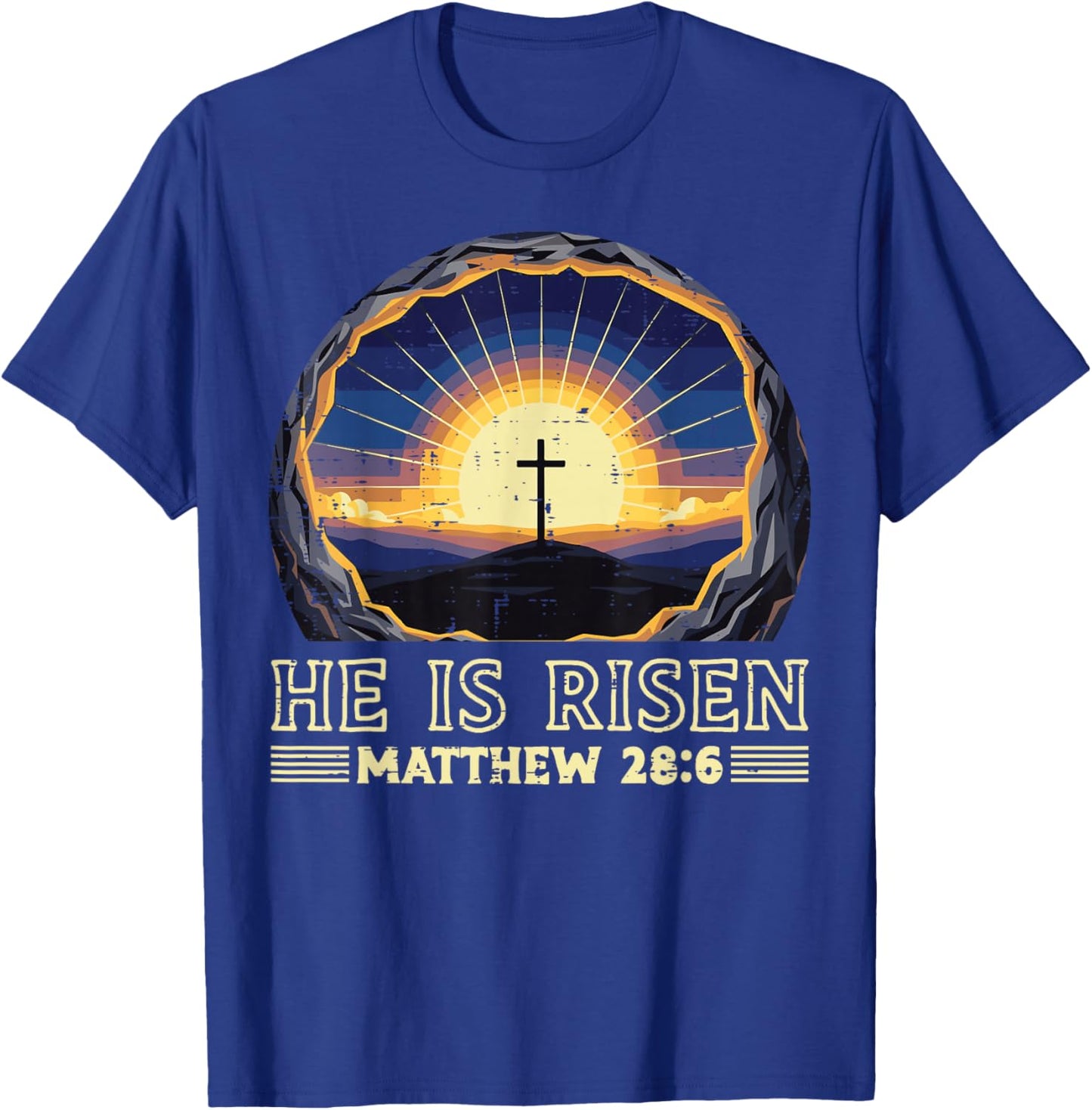 Easter He is Risen Cross Matthew 28 6 Jesus Men Women Kids T-Shirt - T-Shirt | Royal