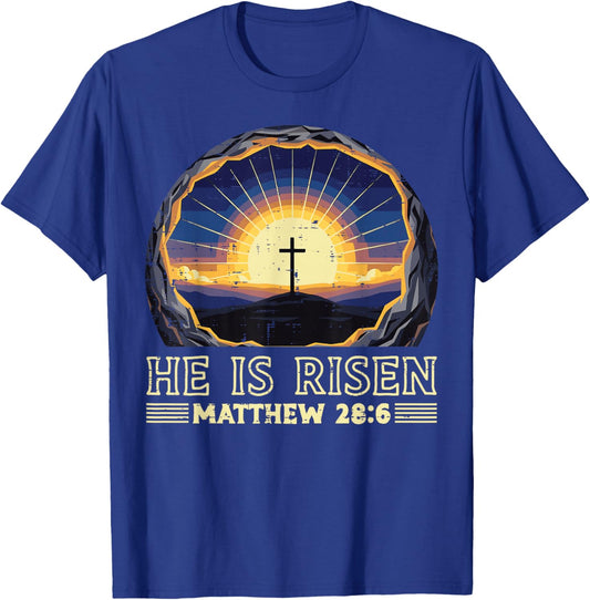 Easter He is Risen Cross Matthew 28 6 Jesus Men Women Kids T-Shirt - T-Shirt | Royal