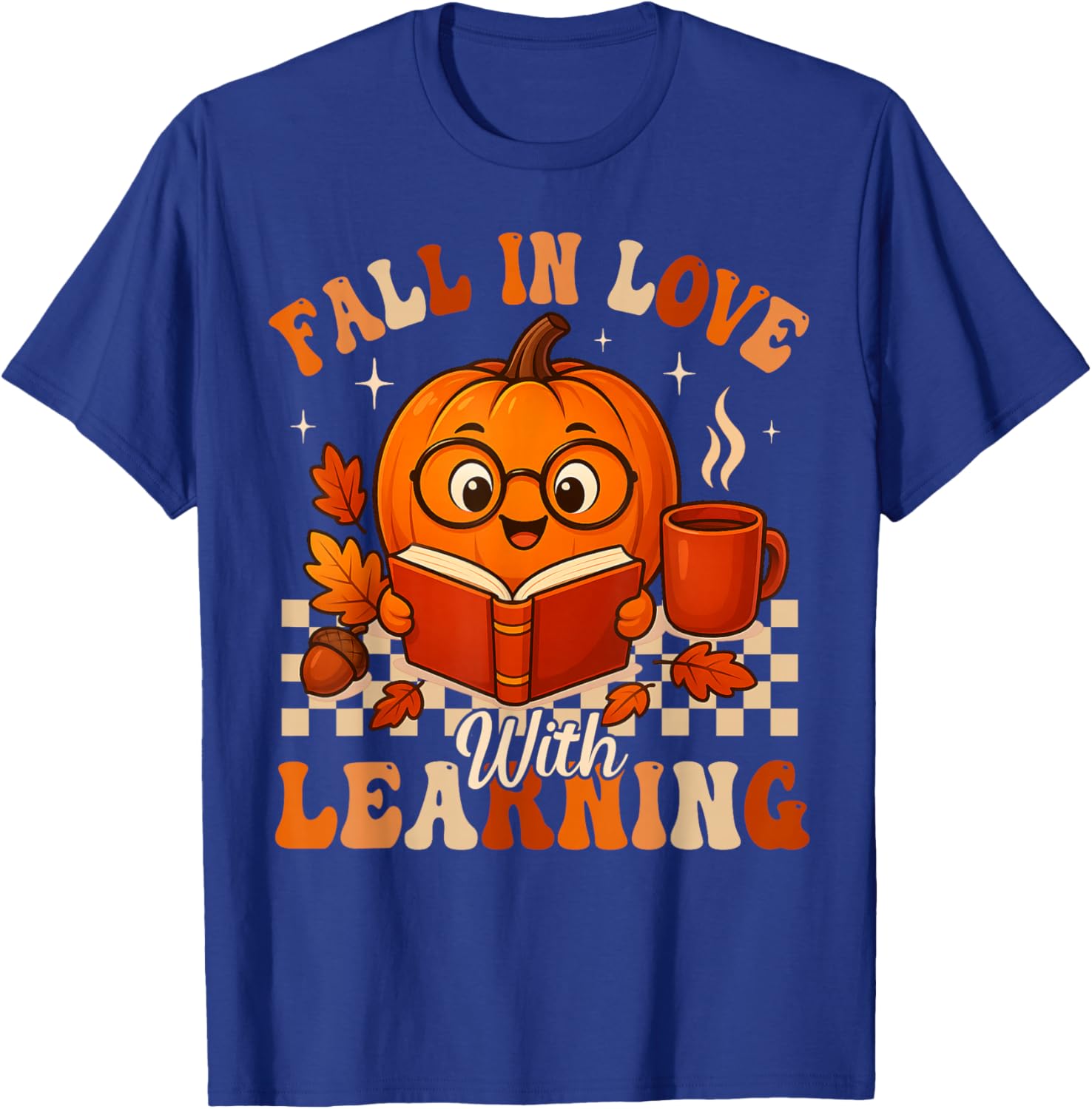 Fall in Love with Learning Pumpkin Book Autumn Halloween T-Shirt - T-Shirt | Royal