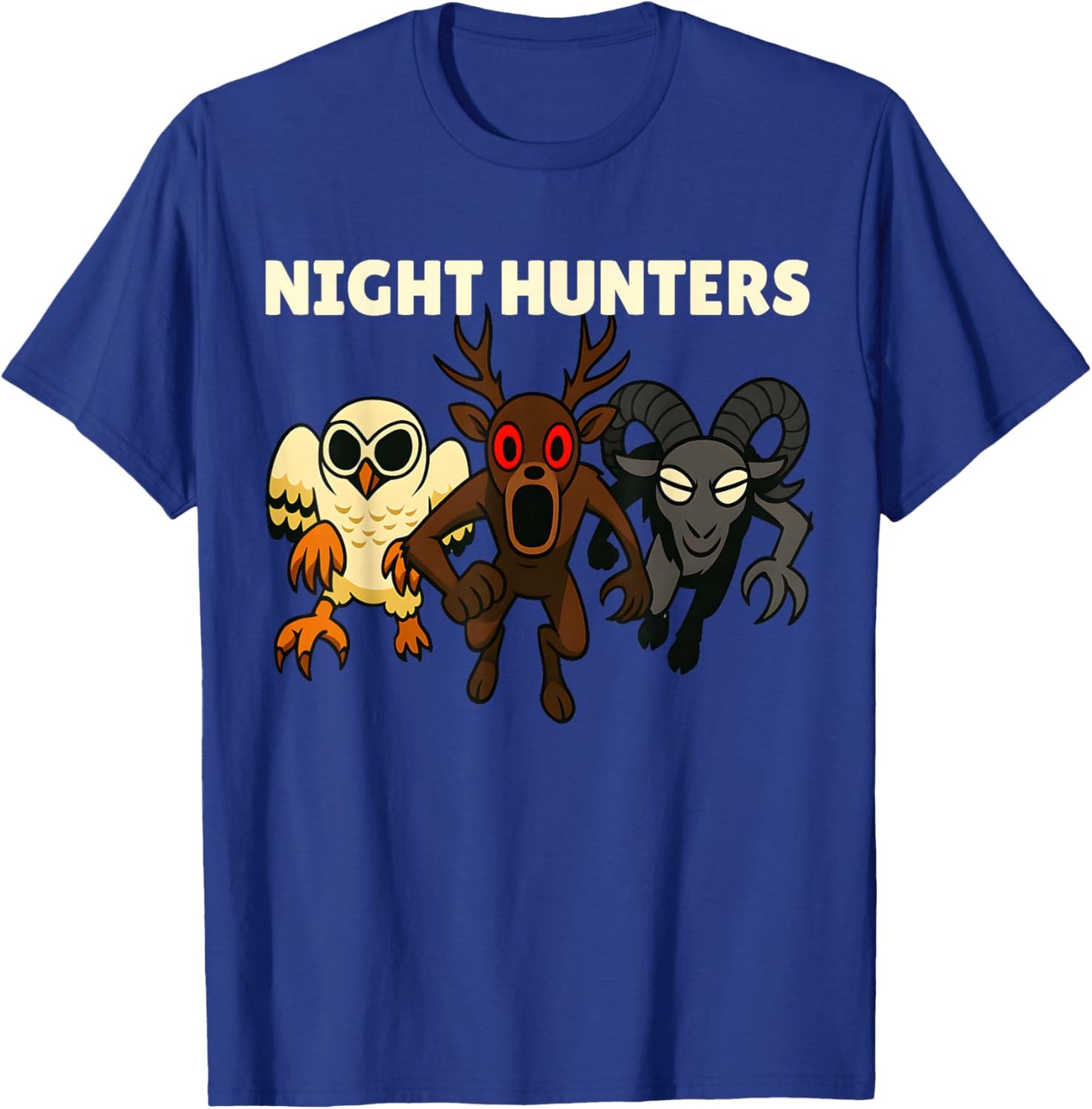Night Hunters. 99 Nights Owl Deer Ram in The Forest. T-Shirt - T-Shirt | Royal