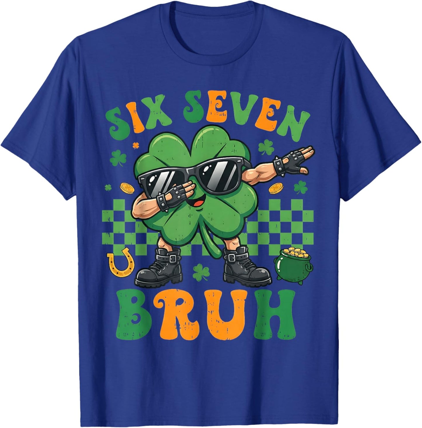 Six Seven Bruh St Patricks Day Boys Kids 67 Dabbing Shamrock T-Shirt - T-Shirt | Royal