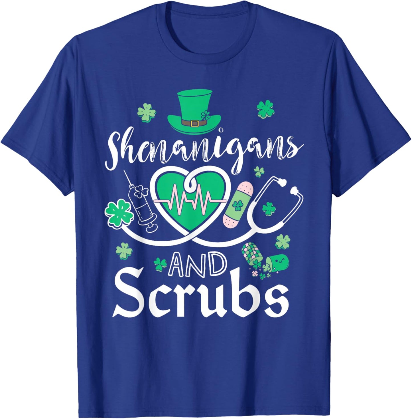 Shenanigans and Scrubs St Patricks Day Nurse Funny T-Shirt - T-Shirt | Royal