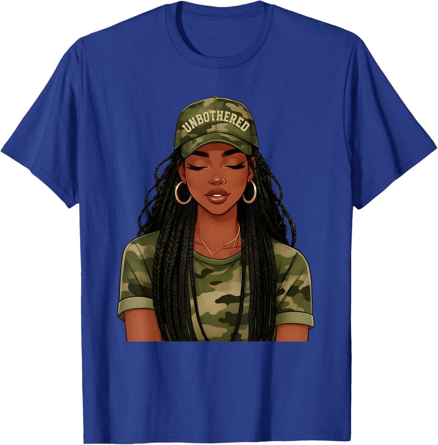 Black Woman Unbothered Locs Camo Girl Women Loc'd Afro Hair T-Shirt - T-Shirt | Royal