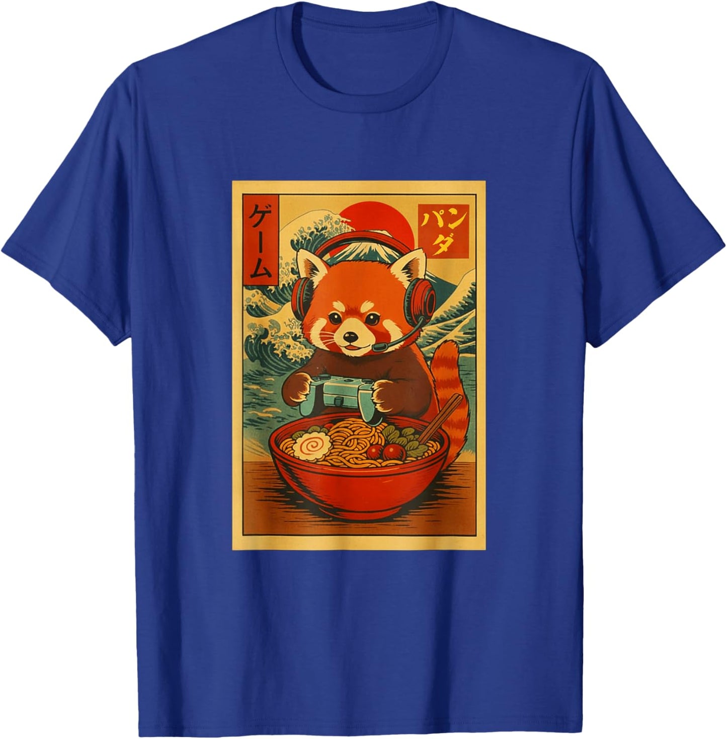 Red Panda Gaming Ramen Japanese Ukiyo-e Great Wave Retro Art T-Shirt - T-Shirt | Royal