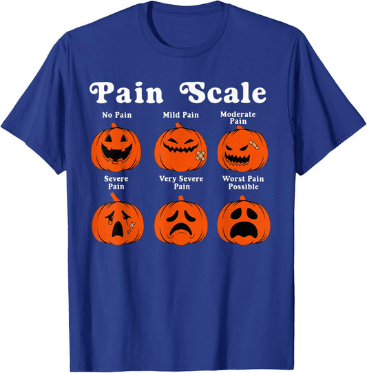 Halloween Pain Scale Pumpkin Faces Funny Pain Chart Nurse T-Shirt - T-Shirt | Royal