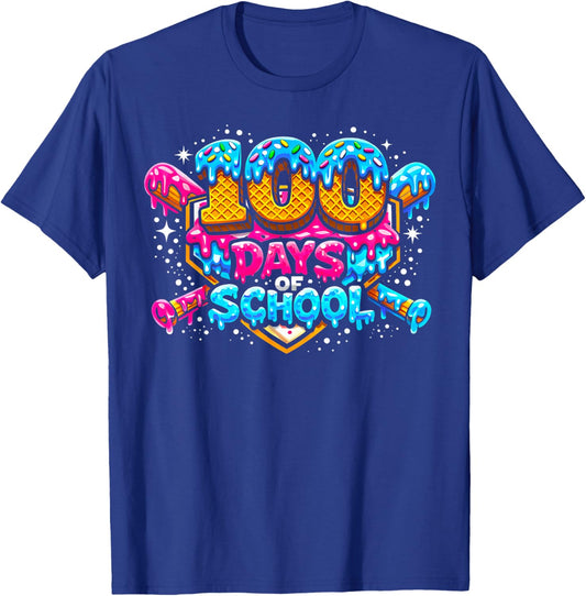 100 Days of School Baseball Drip Ice Cream Costume Teachers T-Shirt - T-Shirt | Royal