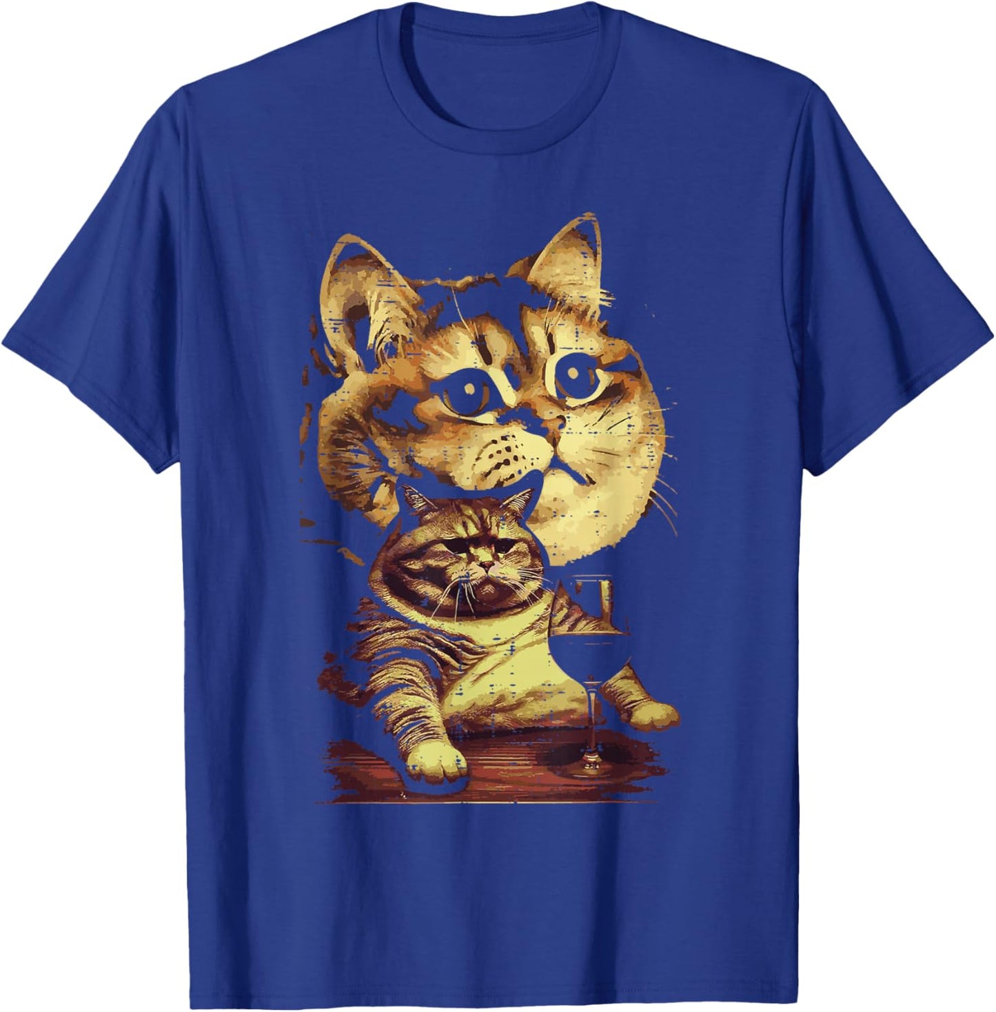 Tabby Cat Wine Glass Funny Meme Humor Animal Lover Women Men T-Shirt - T-Shirt | Royal
