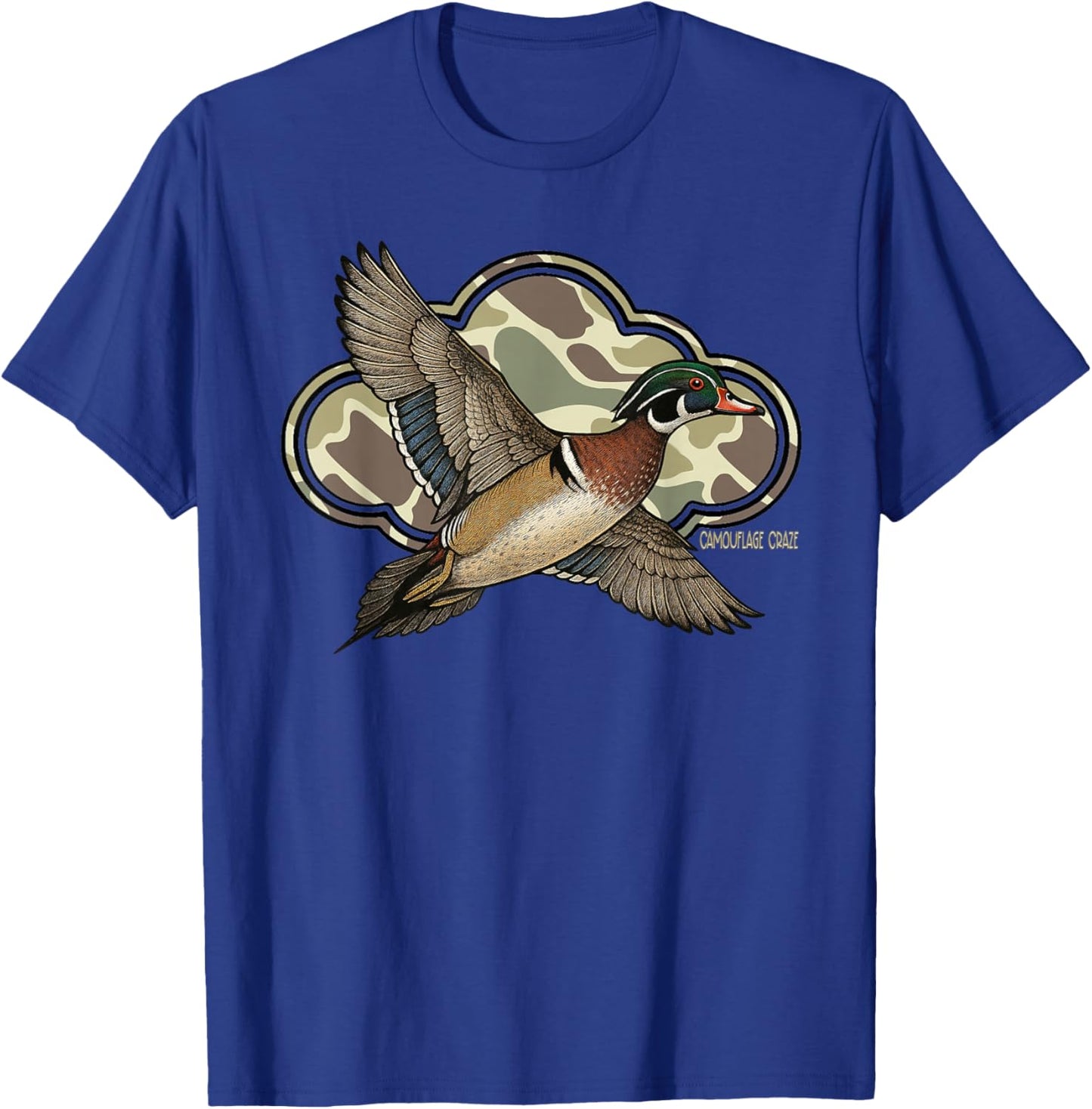 Wood Duck Camouflage Hunting Season Camo Flying Duck T-Shirt - T-Shirt | Royal