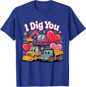 I Dig You Cute Valentine Construction Trucks Design T-Shirt - T-Shirt | Royal