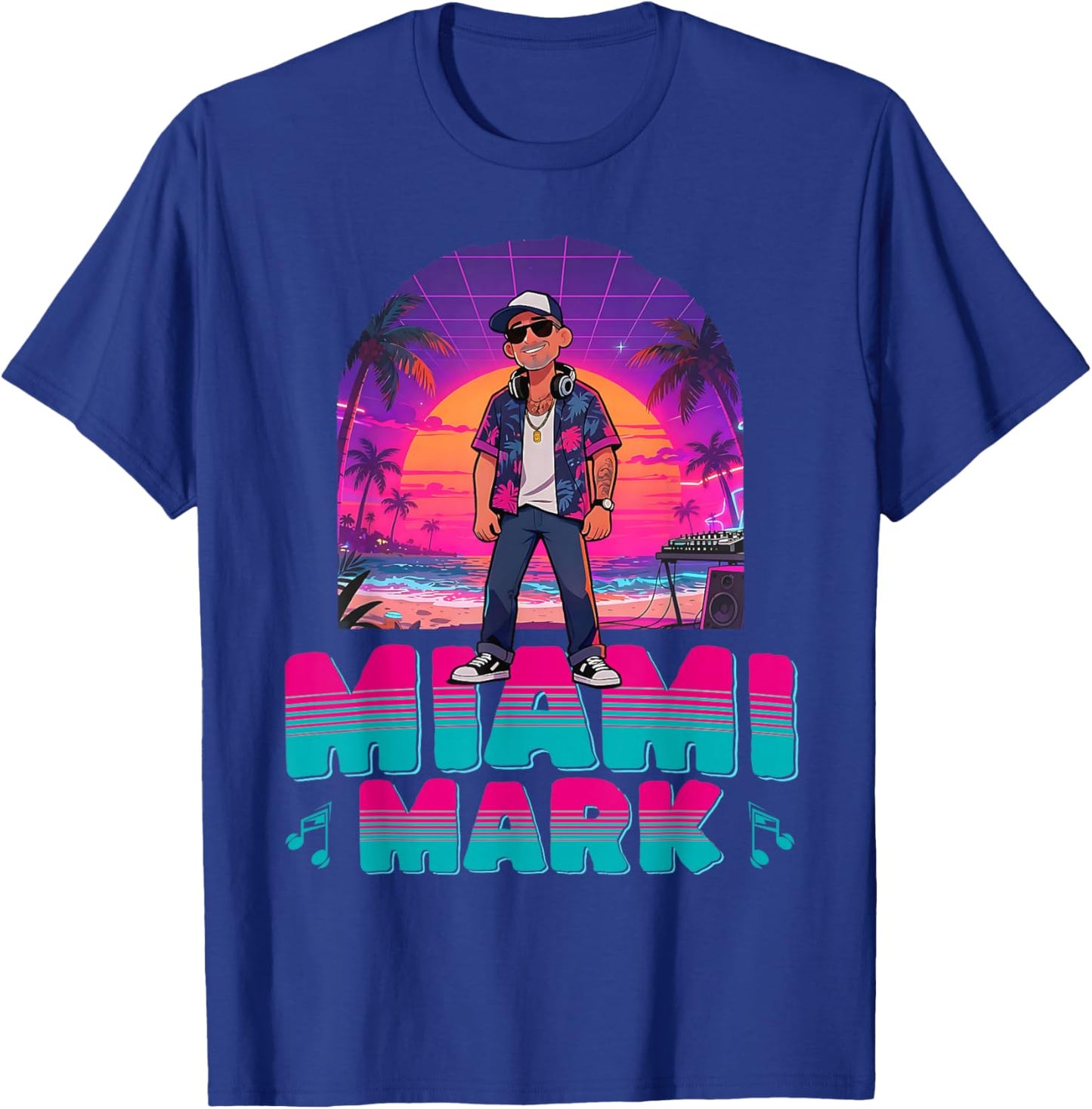 Retro DJ Miami Mark Disc Jockey 80s Flare Novelty T-Shirt - T-Shirt | Royal