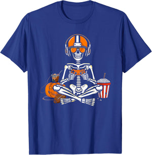 Skeleton Football Halloween Gamer Video Gaming Boys Men Kids T-Shirt - T-Shirt | Royal