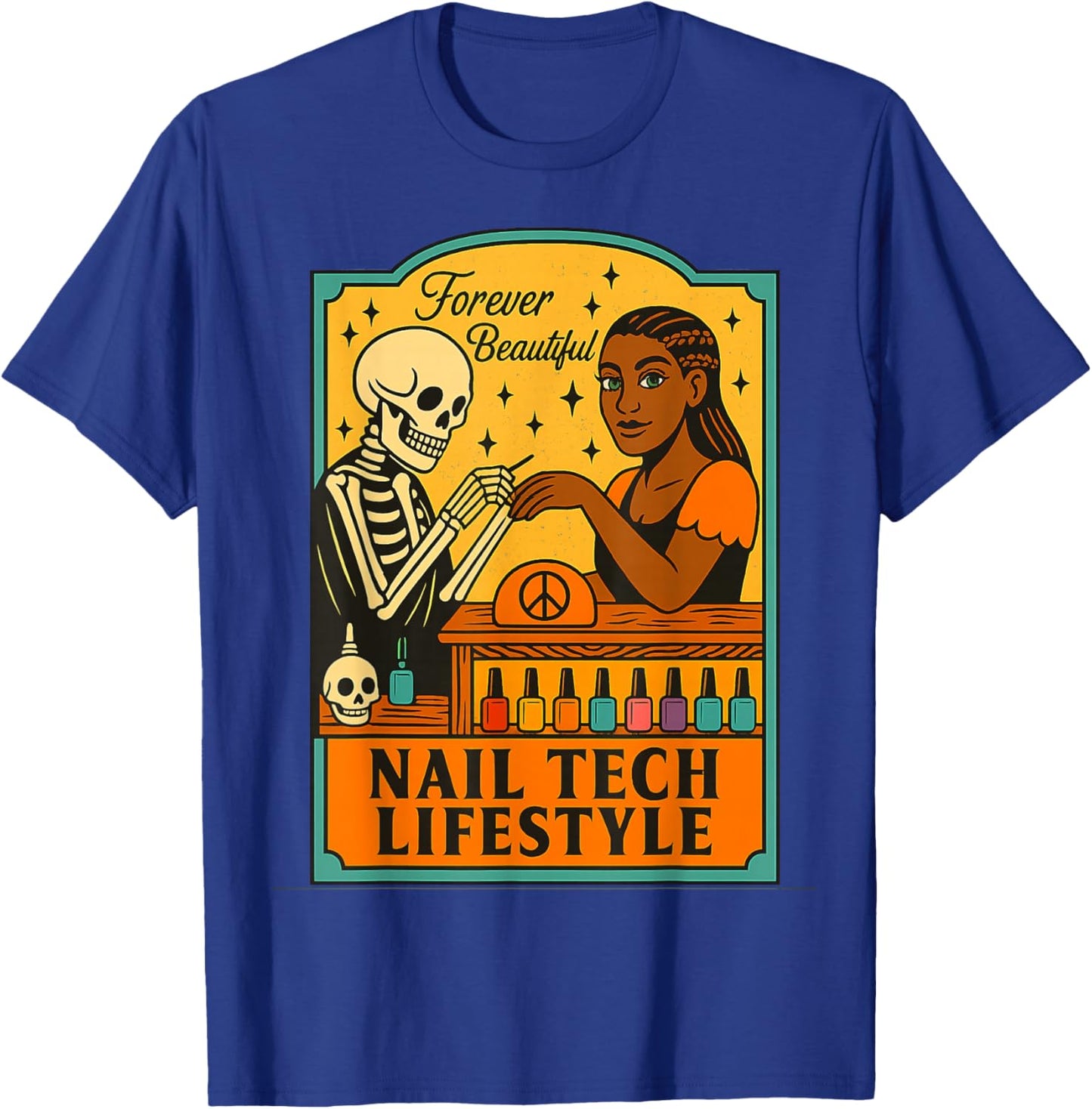 Nail Tech Skull and Beautiful Model T-Shirt - T-Shirt | Royal