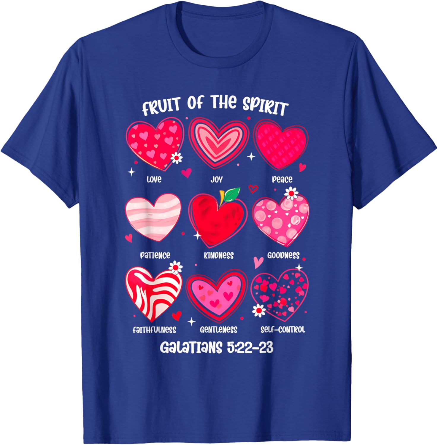 Fruit of The Spirit Christian Hearts Bible Verse Valentine T-Shirt - T-Shirt | Royal