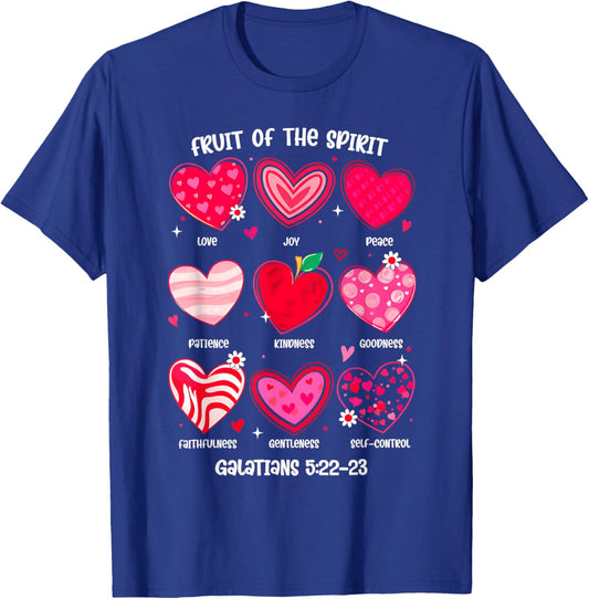 Fruit of The Spirit Christian Hearts Bible Verse Valentine T-Shirt - T-Shirt | Royal