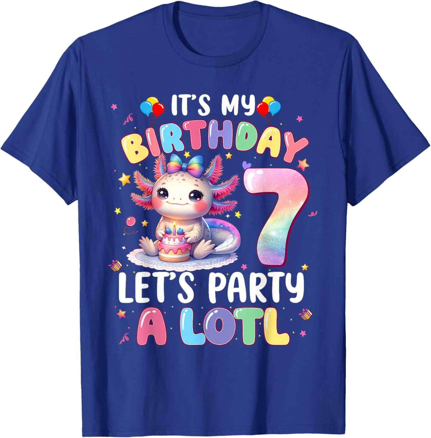 I'm 7th Birthday Girl Cute Axolotl 7 Year Old Bday Kids T-Shirt - T-Shirt | Royal