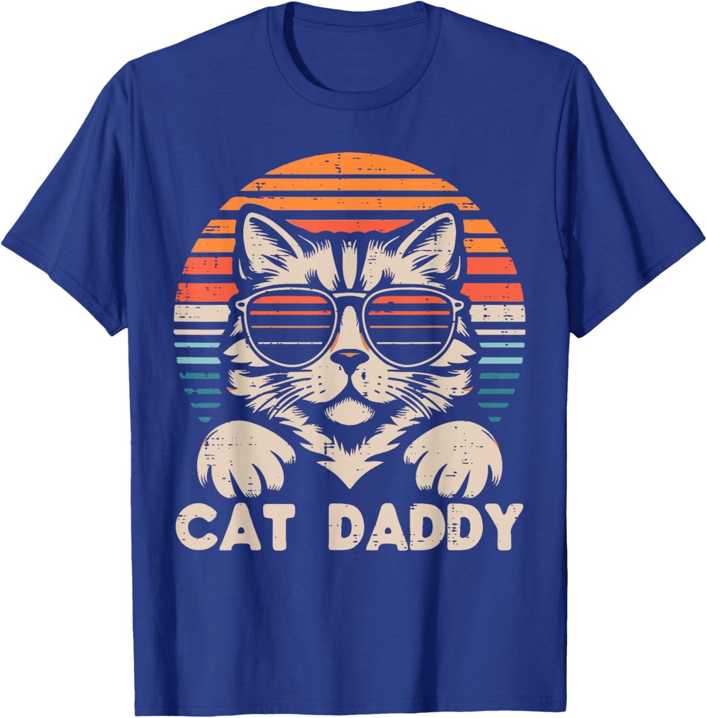 Cat Daddy Sunglasses Sunset Retro Fur Dad Papa Kitten Men T-Shirt - T-Shirt | Royal