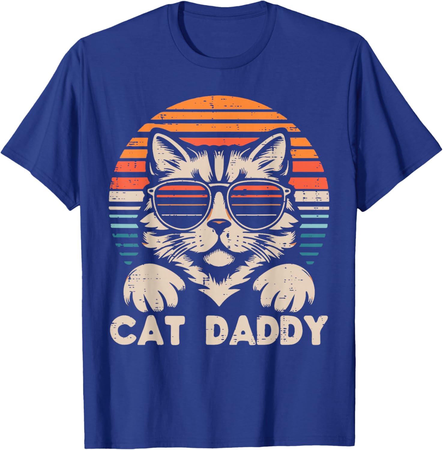 Cat Daddy Sunglasses Sunset Retro Fur Dad Papa Kitten Men T-Shirt - T-Shirt | Royal