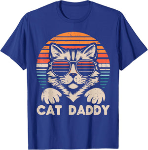 Cat Daddy Sunglasses Sunset Retro Fur Dad Papa Kitten Men T-Shirt - T-Shirt | Royal