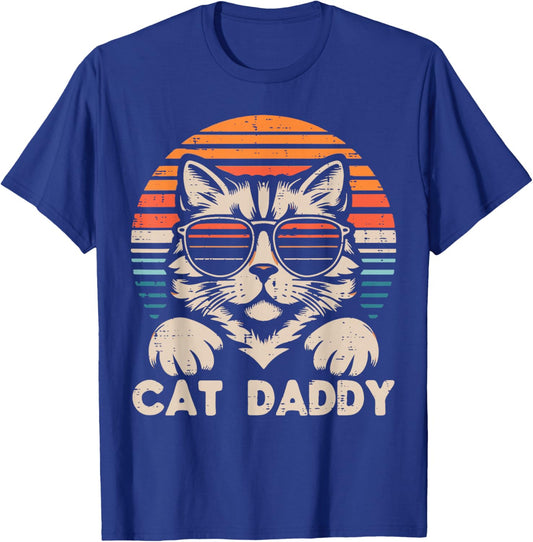 Cat Daddy Sunglasses Sunset Retro Fur Dad Papa Kitten Men T-Shirt - T-Shirt | Royal