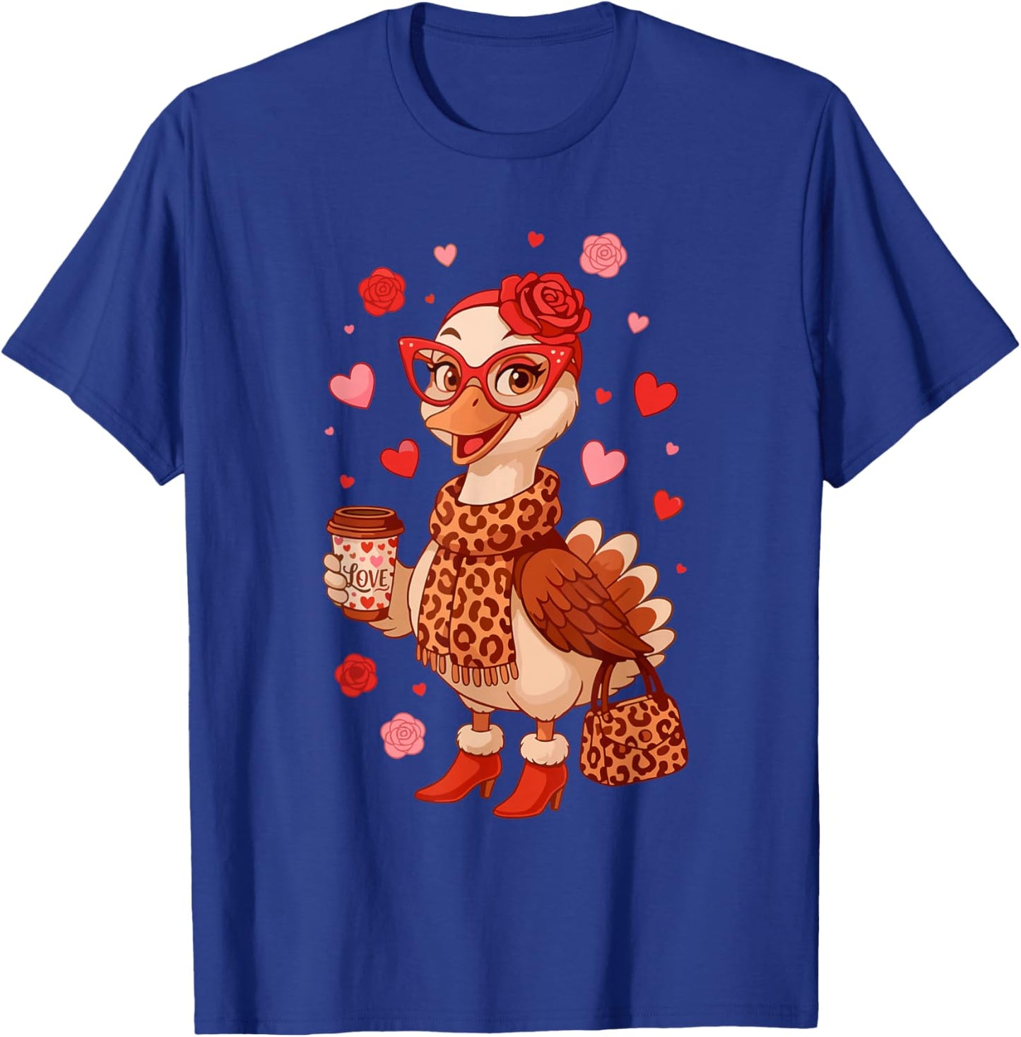 Valentine Goose Leopard Heart Retro T-Shirt - T-Shirt | Royal