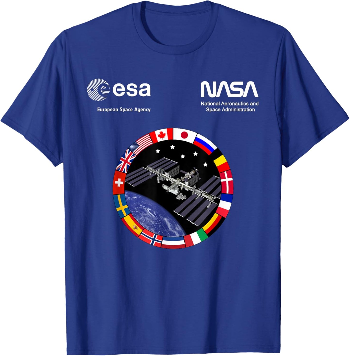NASA Worm and ESA Logo ISS International Space Station T-Shirt - T-Shirt | Royal