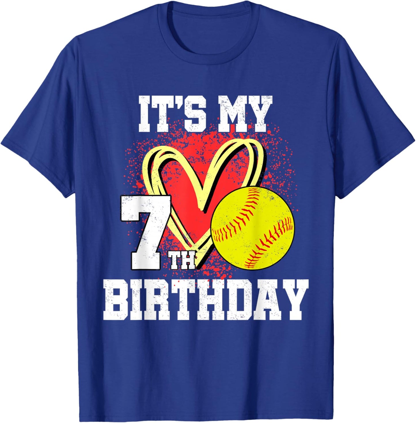 It's My 7th Birthday Softball 7 Year Old Heart Love T-Shirt - T-Shirt | Royal