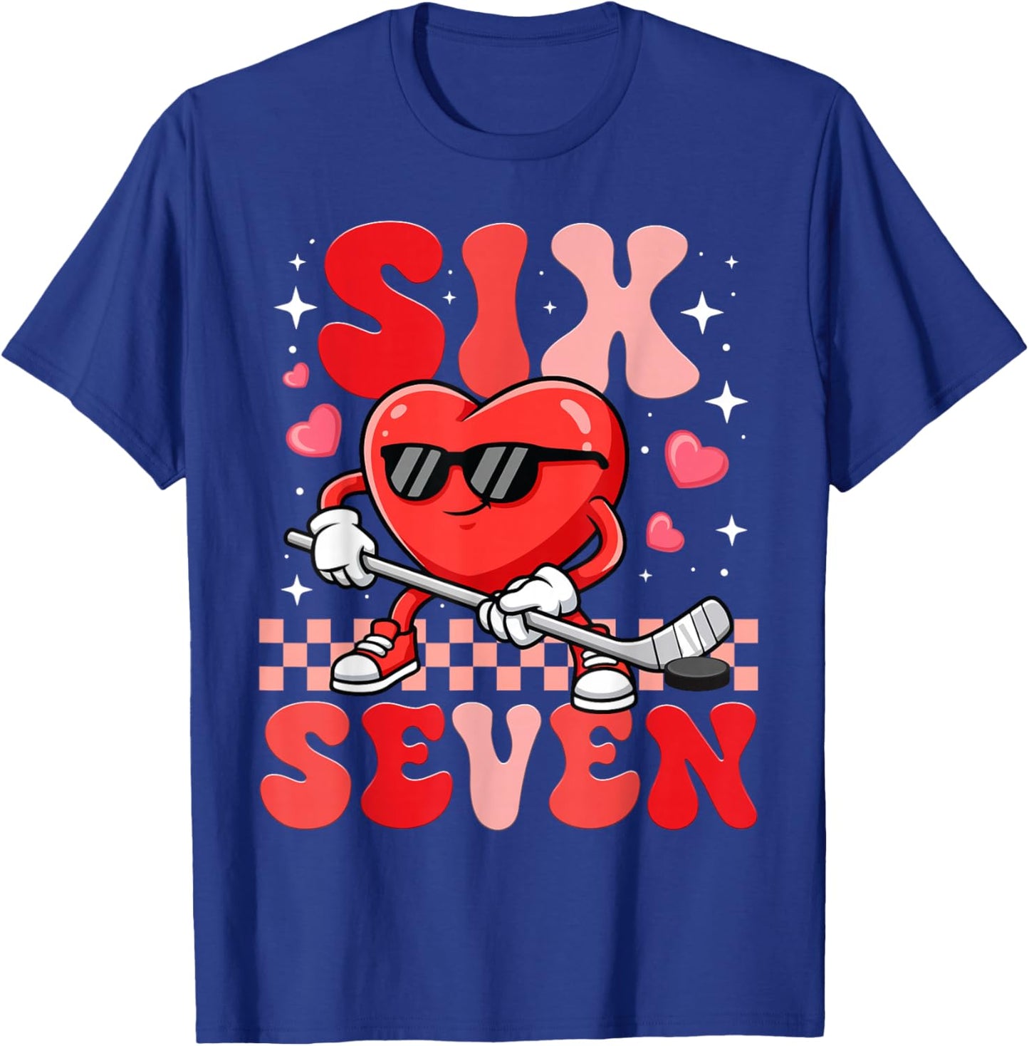 67 Six Seven Valentine Hockey Heart Cute Hockey Lovers T-Shirt - T-Shirt | Royal