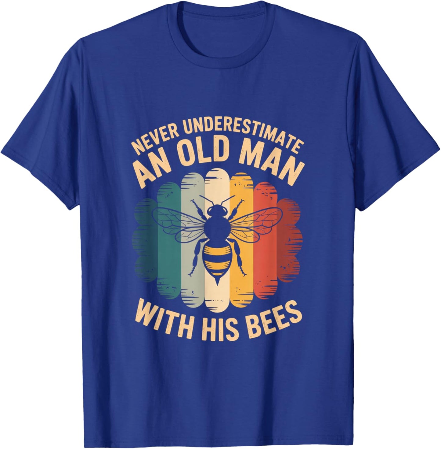 Never Underestimate an Old Man with His Bees Retro T-Shirt - T-Shirt | Royal