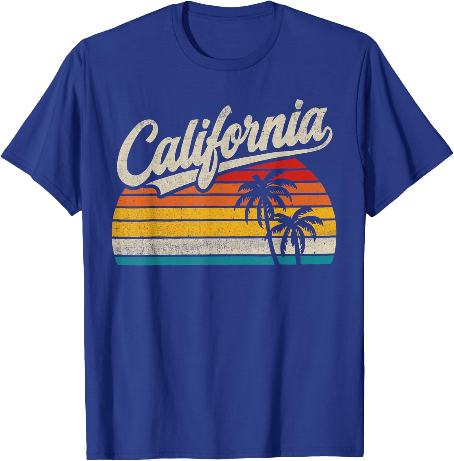 Vintage California Sunset Palm Trees Summer Vacation Vibes T-Shirt - T-Shirt | Royal