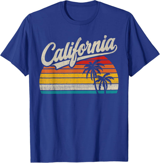 Vintage California Sunset Palm Trees Summer Vacation Vibes T-Shirt - T-Shirt | Royal