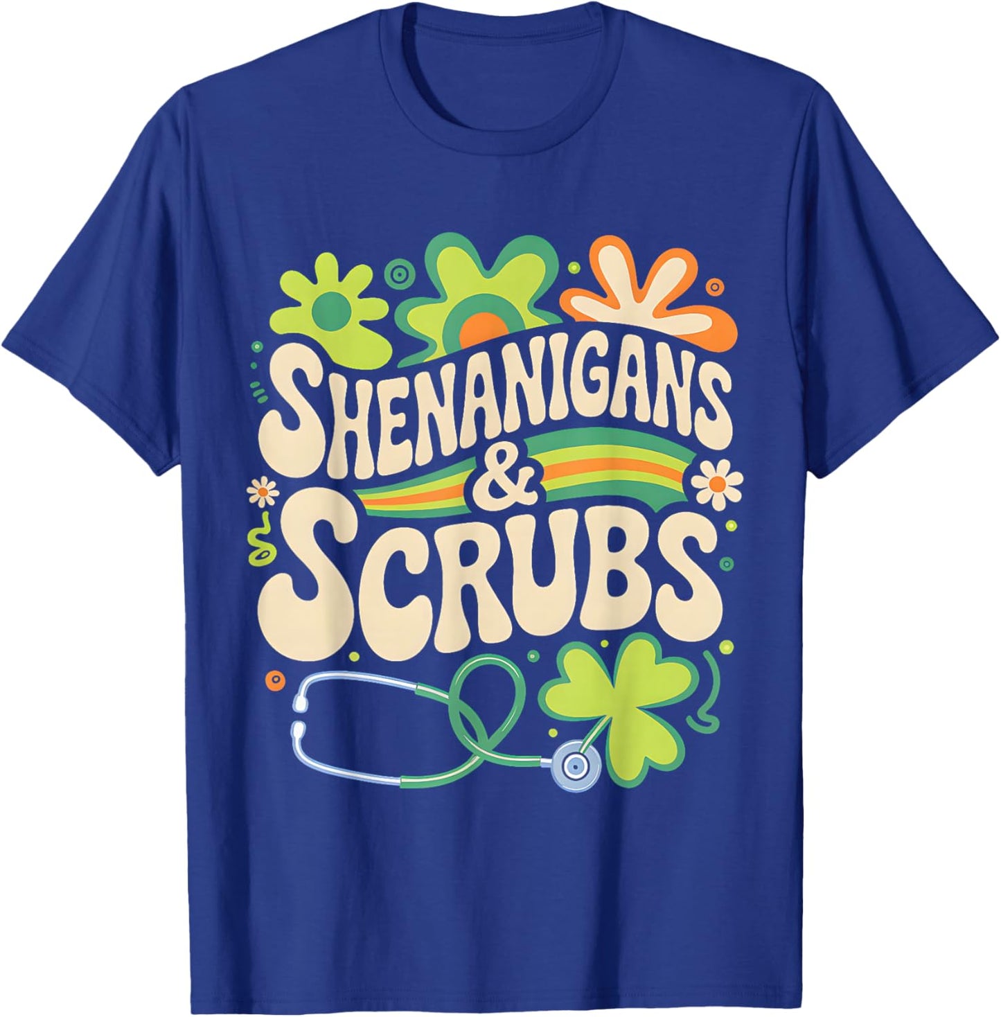 Groovy St Patricks Day Shenanigans Scrub Saint Pattys Nurse T-Shirt - T-Shirt | Royal