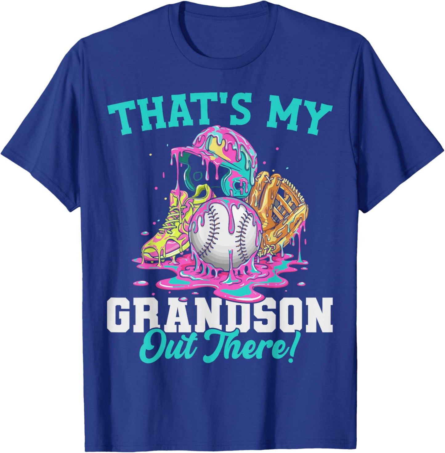 That's My Grandson Out There Baseball Cream Drip Crossed Bat T-Shirt - T-Shirt | Royal