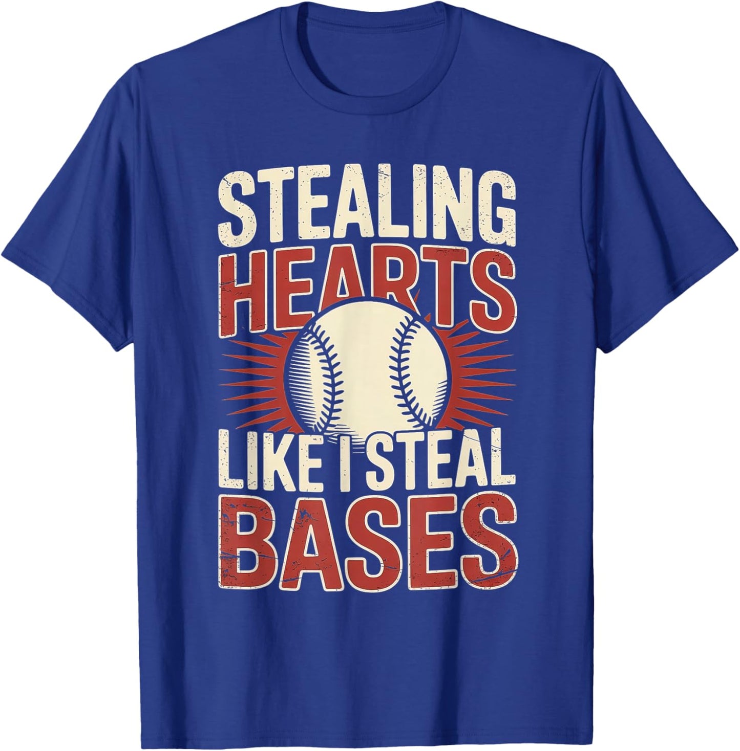 Stealing Hearts Like I Steal Bases Baseball Valentine Retro T-Shirt - T-Shirt | Royal