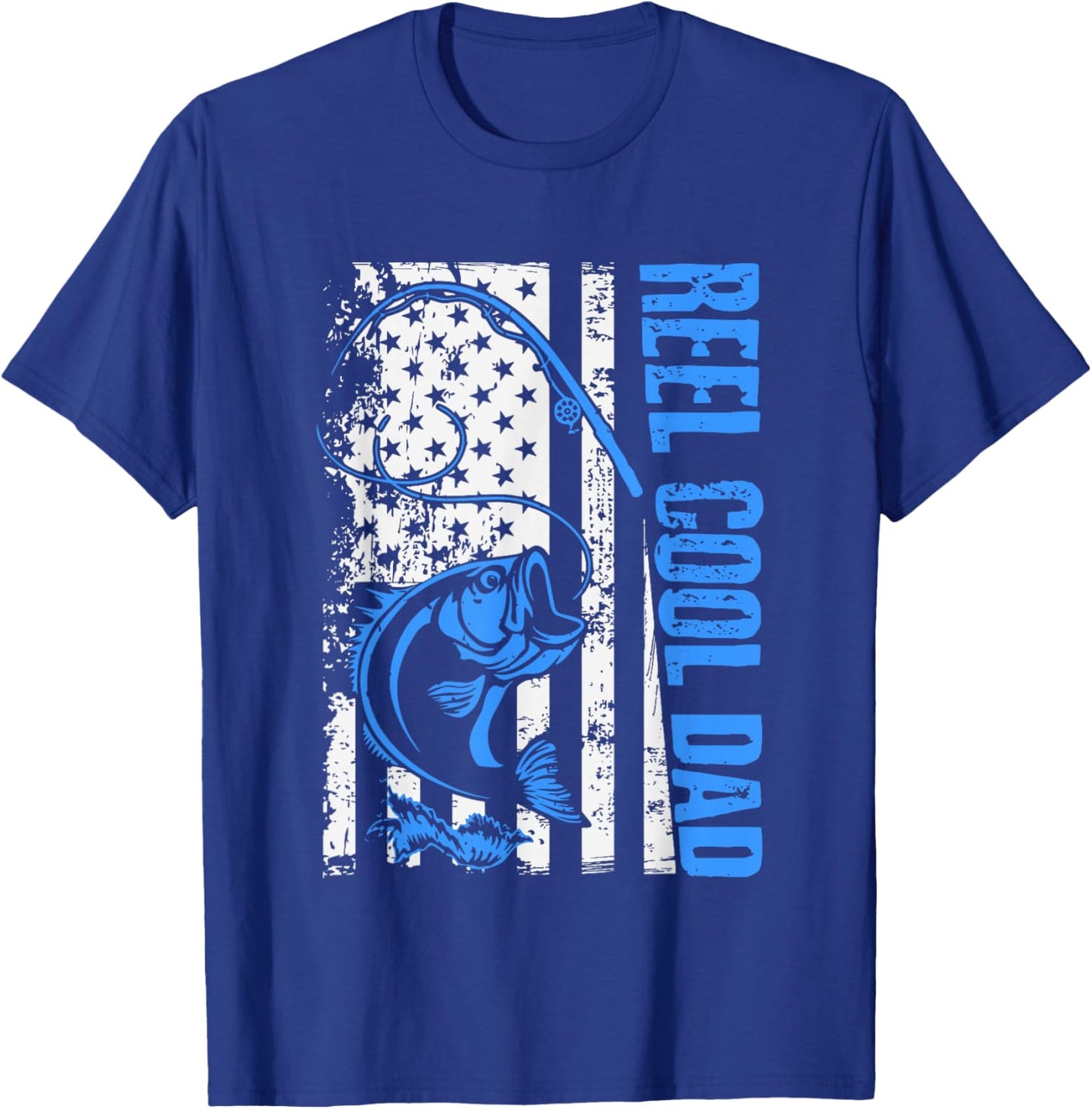 Reel Cool Dad Funny America USA Flag Bass Fishing Papa Daddy T-Shirt - T-Shirt | Royal
