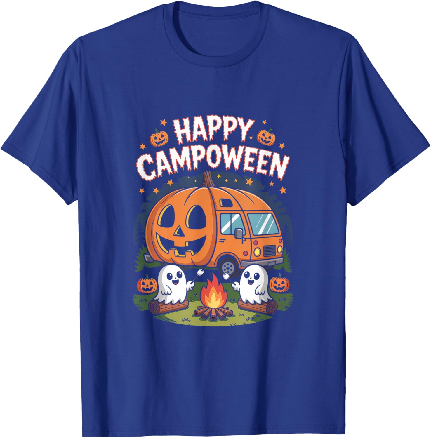 Happy Camp-O-Ween Halloween Camping Ghosts T-Shirt - T-Shirt | Royal
