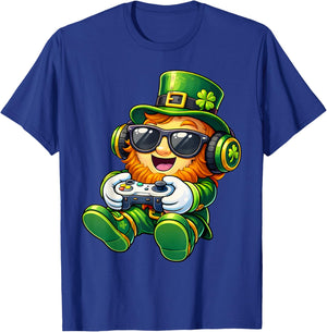 Video Game Leprechaun St Patricks Day Gamer Boys Kids Gaming T-Shirt - T-Shirt | Royal
