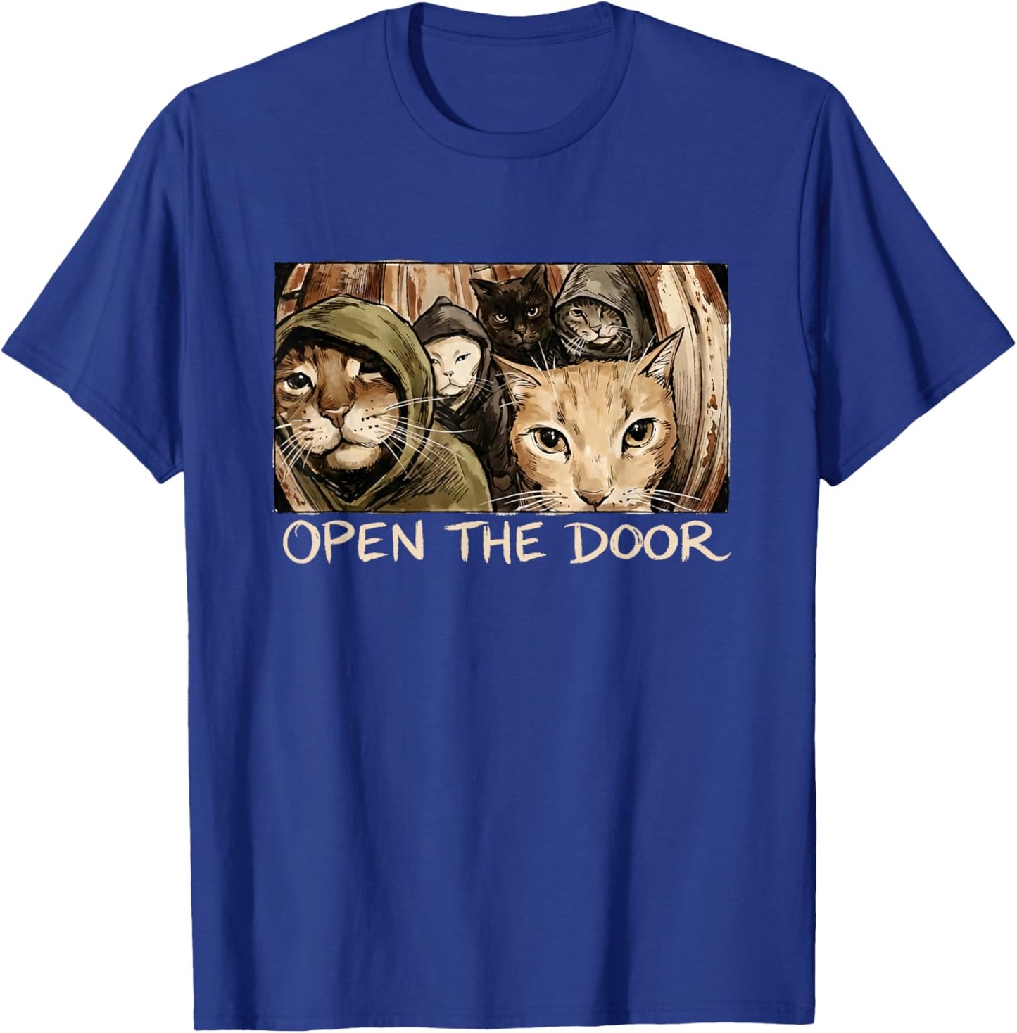 Vintage Open The Door Funny Meme Gang Sarcastic Cat Lover T-Shirt - T-Shirt | Royal