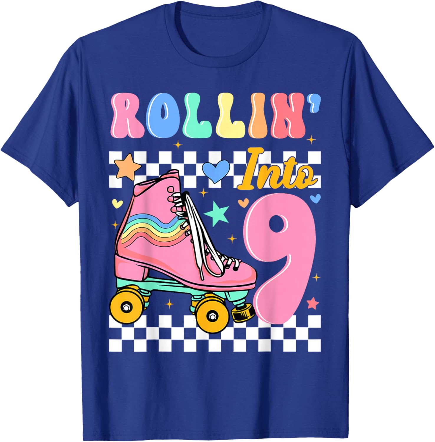 Rollin' Into 9 Years Old Roller Skating Girl 9th Birthday T-Shirt - T-Shirt | Royal
