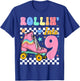 Rollin' Into 9 Years Old Roller Skating Girl 9th Birthday T-Shirt - T-Shirt | Royal