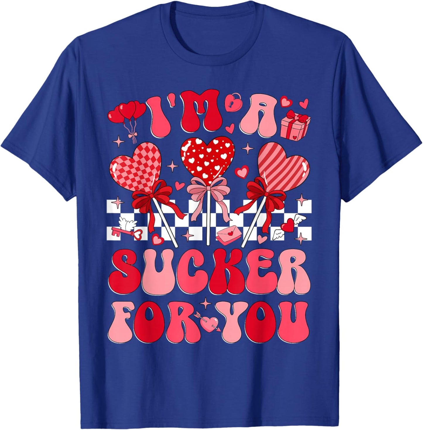 I'm A Sucker for You Retro Heart Candy Valentine Groovy Girl T-Shirt - T-Shirt | Royal