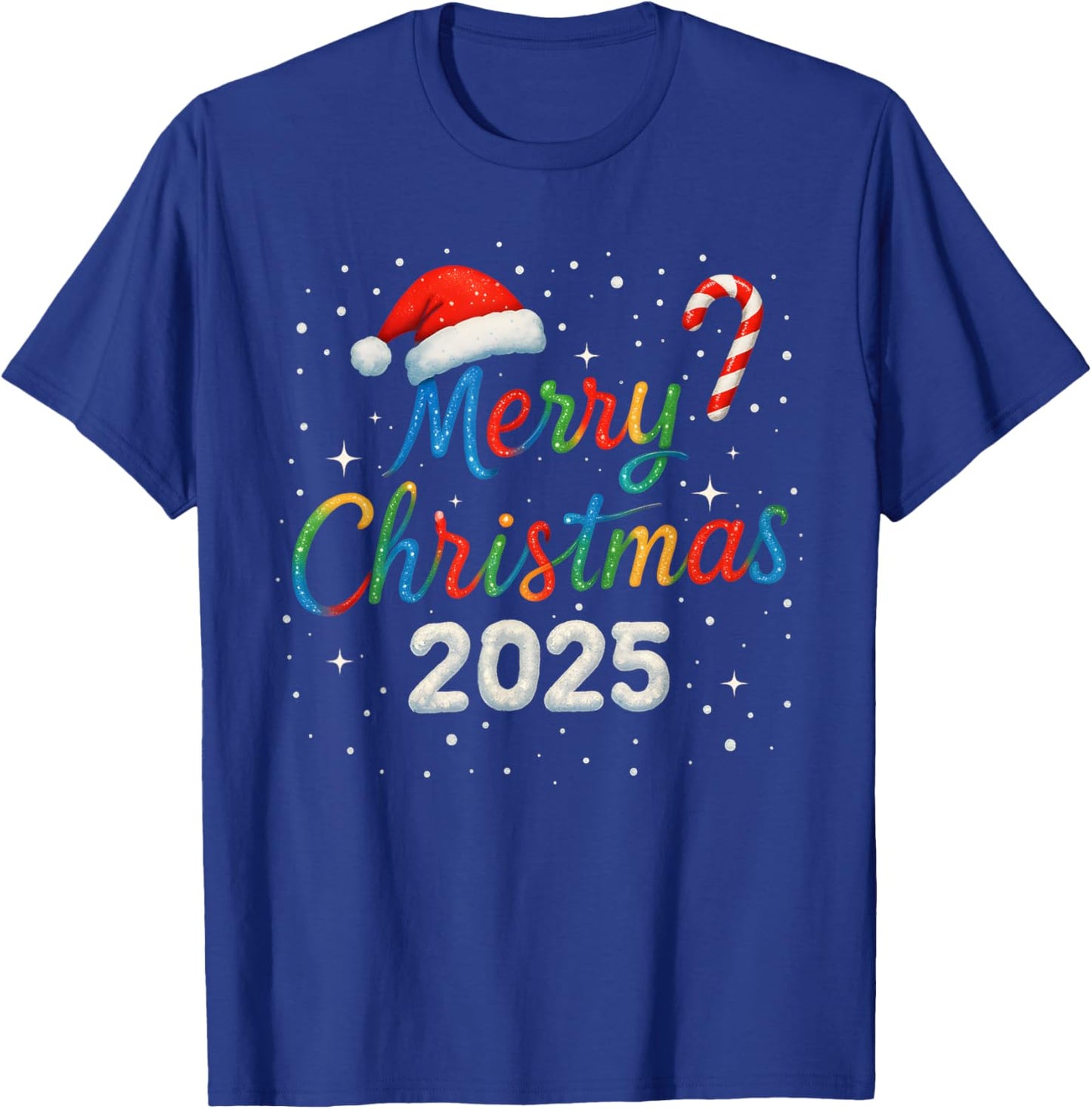 Merry Christmas 2025 Colorful Holiday Lights Family Matching T-Shirt - T-Shirt | Royal