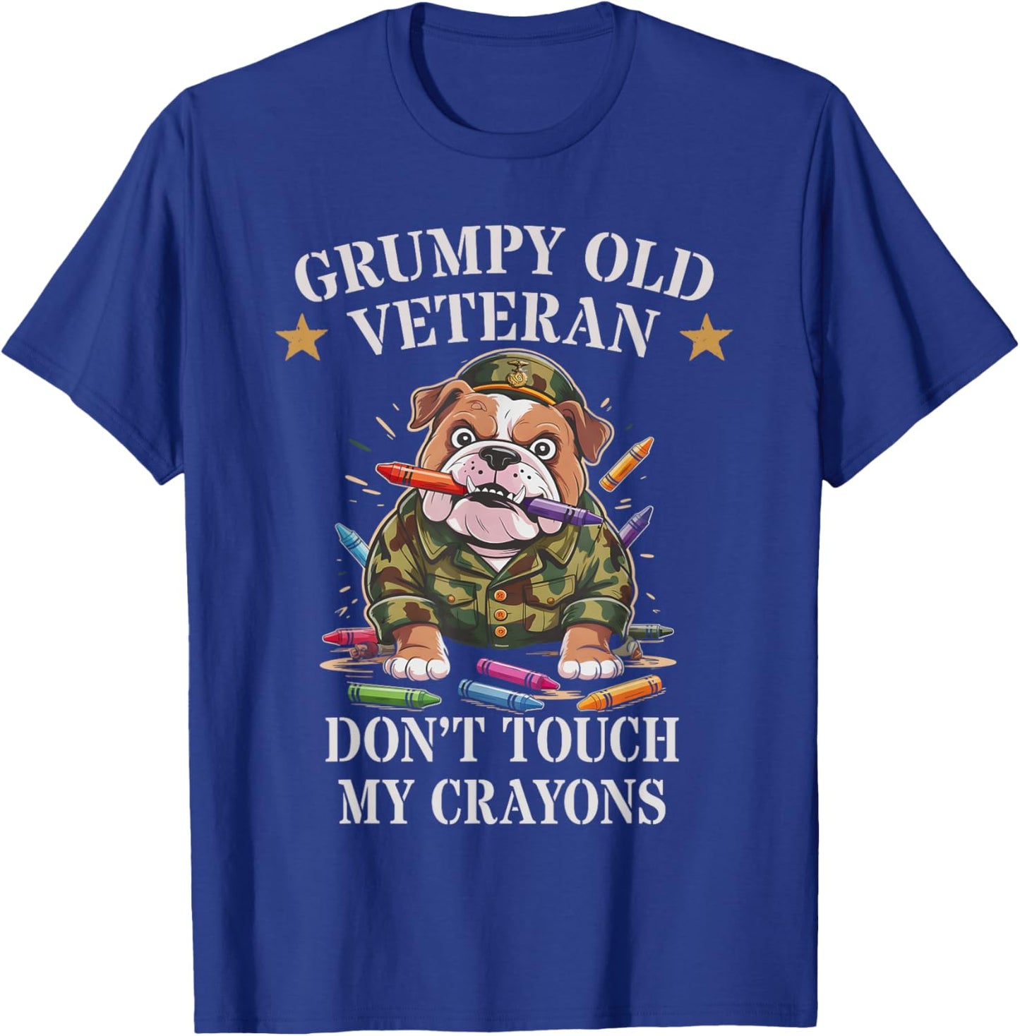 Grumpy Old Veteran Military Family Don't Touch My Crayons T-Shirt - T-Shirt | Royal