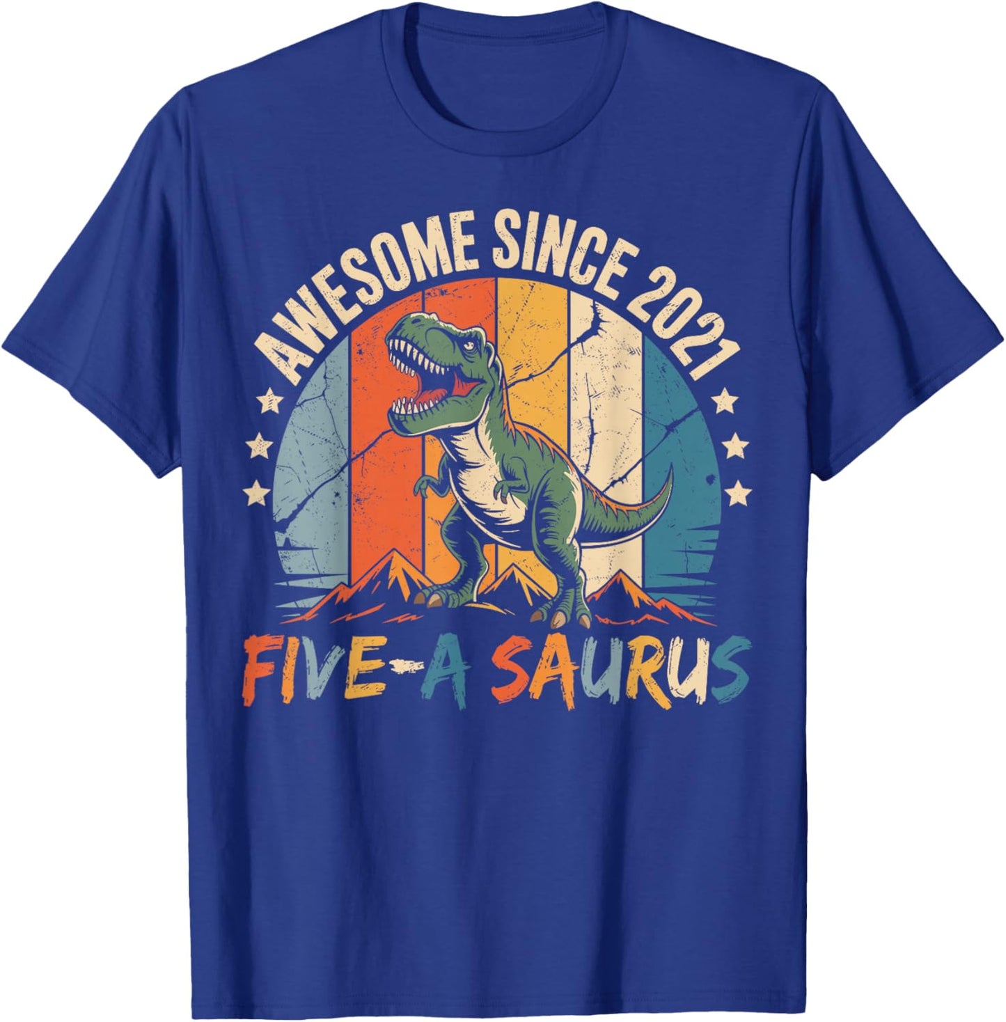 5 Year Old Dinosaur 5th Birthday Five Saurus Boys Kids T-Shirt - T-Shirt | Royal