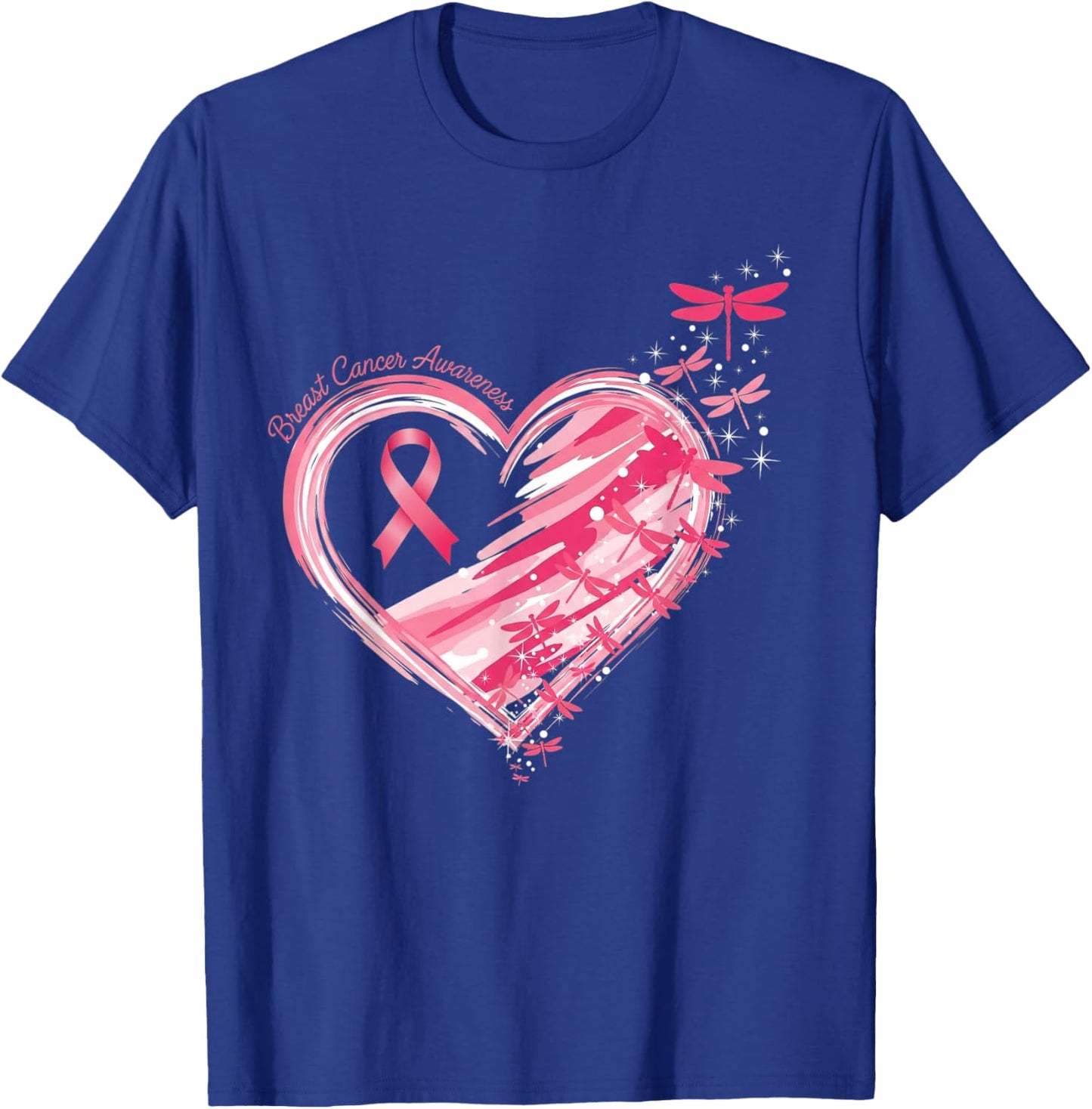 Breast Cancer Heart Dragonflies Awareness Women Kids Men T-Shirt - T-Shirt | Royal