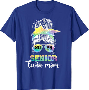 Messy Bun Senior Twin Mom Class of 2026 Graduation Senior T-Shirt - T-Shirt | Royal